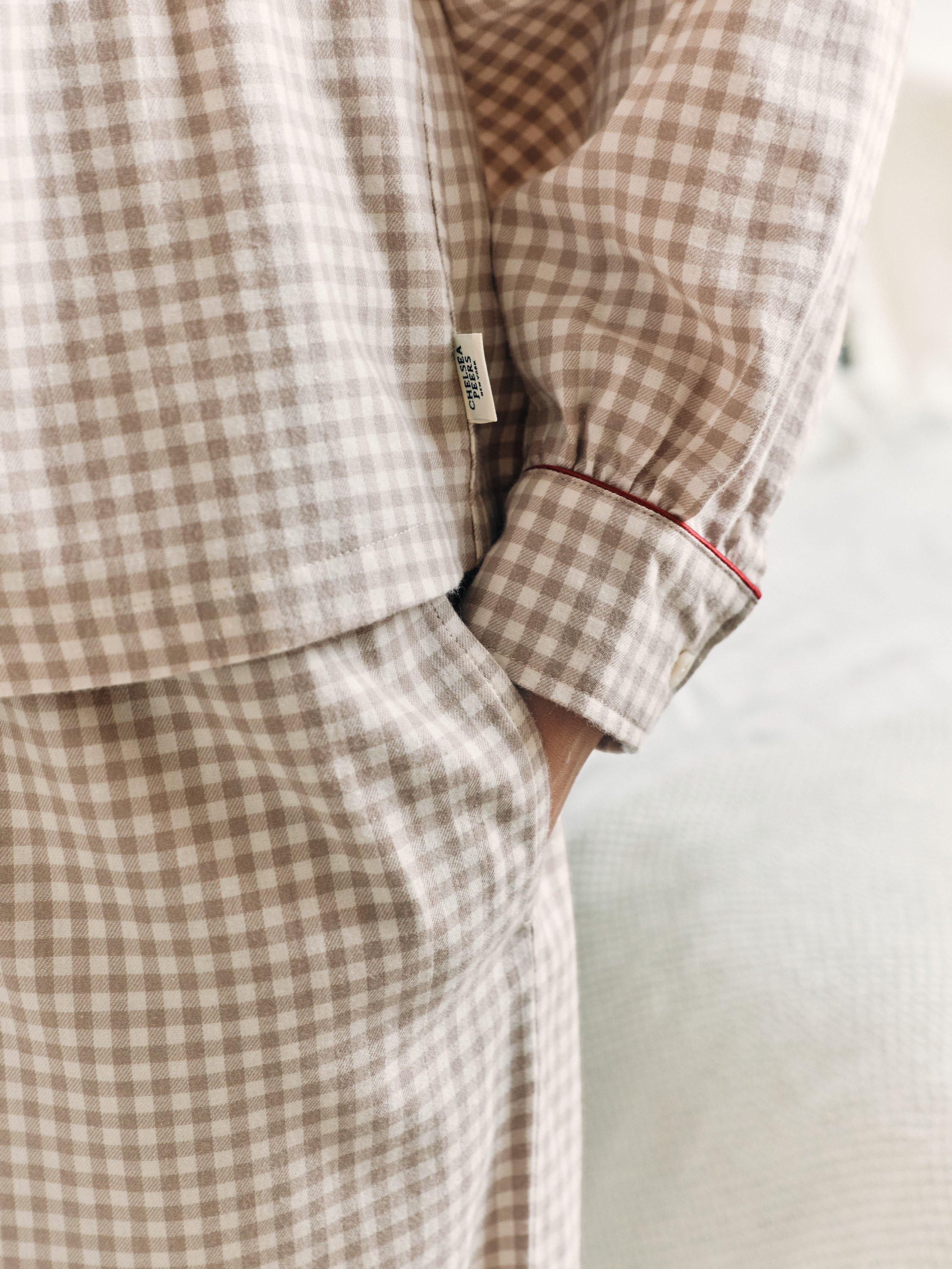 Product image 7 of 7, which shows Chelsea Peers Gingham Cockapoo Button Through Long Pyjama Set, Beige, 10