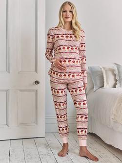 Chelsea Peers Christmas Bear Long Maternity Pyjama Set, Off White, Off White