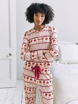 Chelsea Peers Christmas Bear Henley Long Pyjama Set, Off White - view 2, Off White