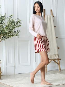 Chelsea Peers Pointelle Henley & Stripe Short Pyjama Set, Pink - view 2, Pink