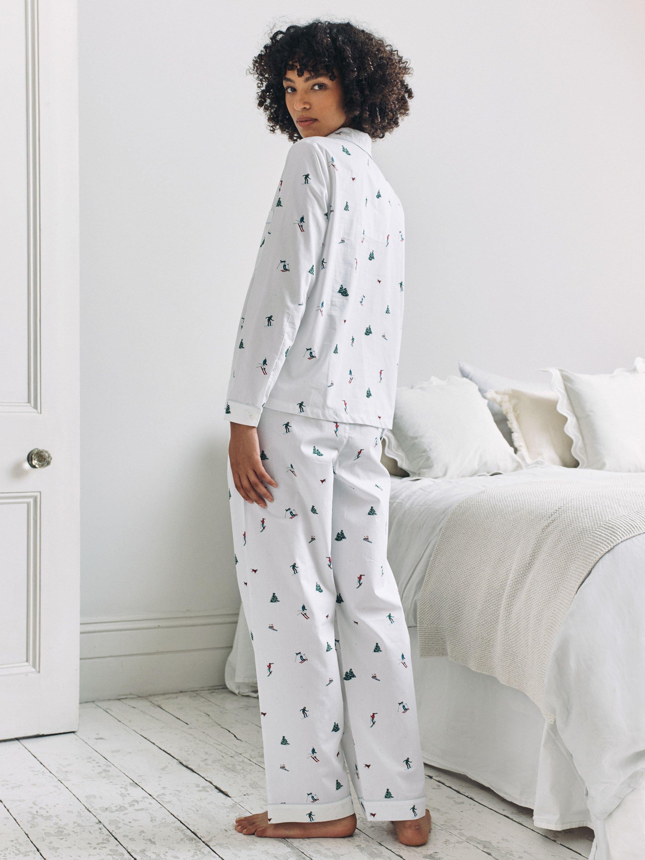Product image 4 of 7, which shows Chelsea Peers Ski Holiday Button Through Long Pyjama Set, White, 10