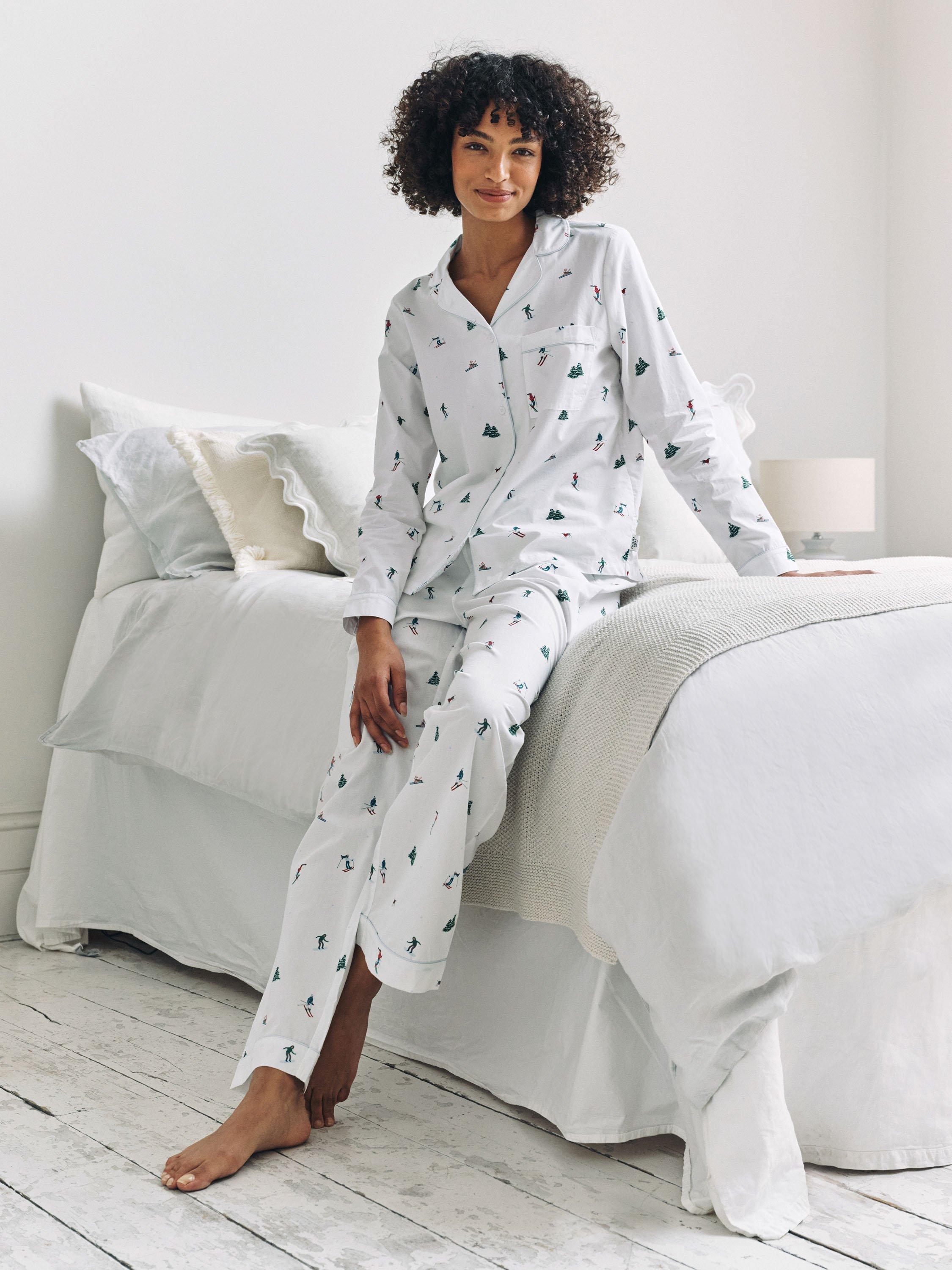 Product image 5 of 7, which shows Chelsea Peers Ski Holiday Button Through Long Pyjama Set, White, 10