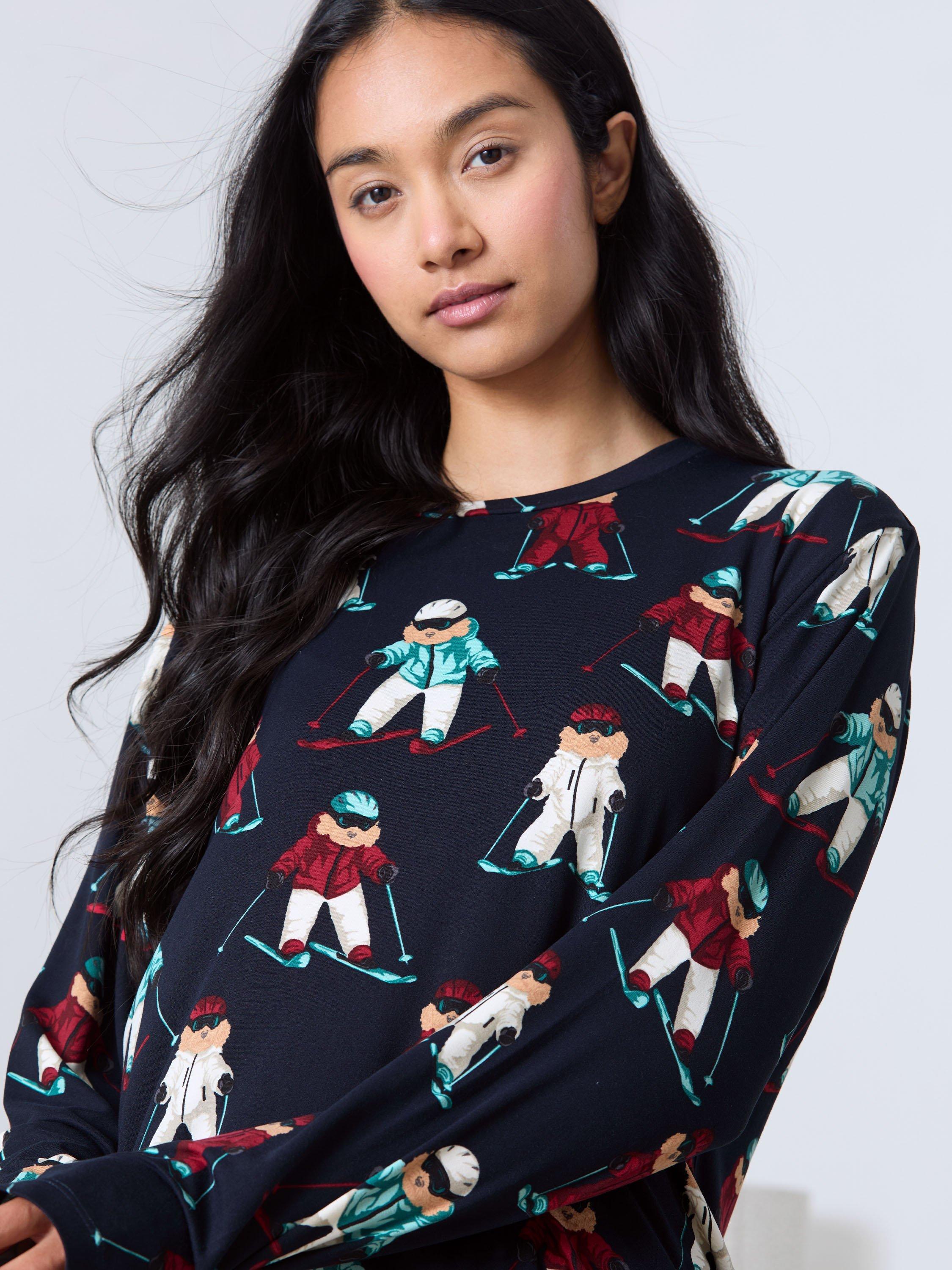 Product image 2 of 6, which shows Chelsea Peers Skiing Dogs Long Pyjama Set, Navy, 10