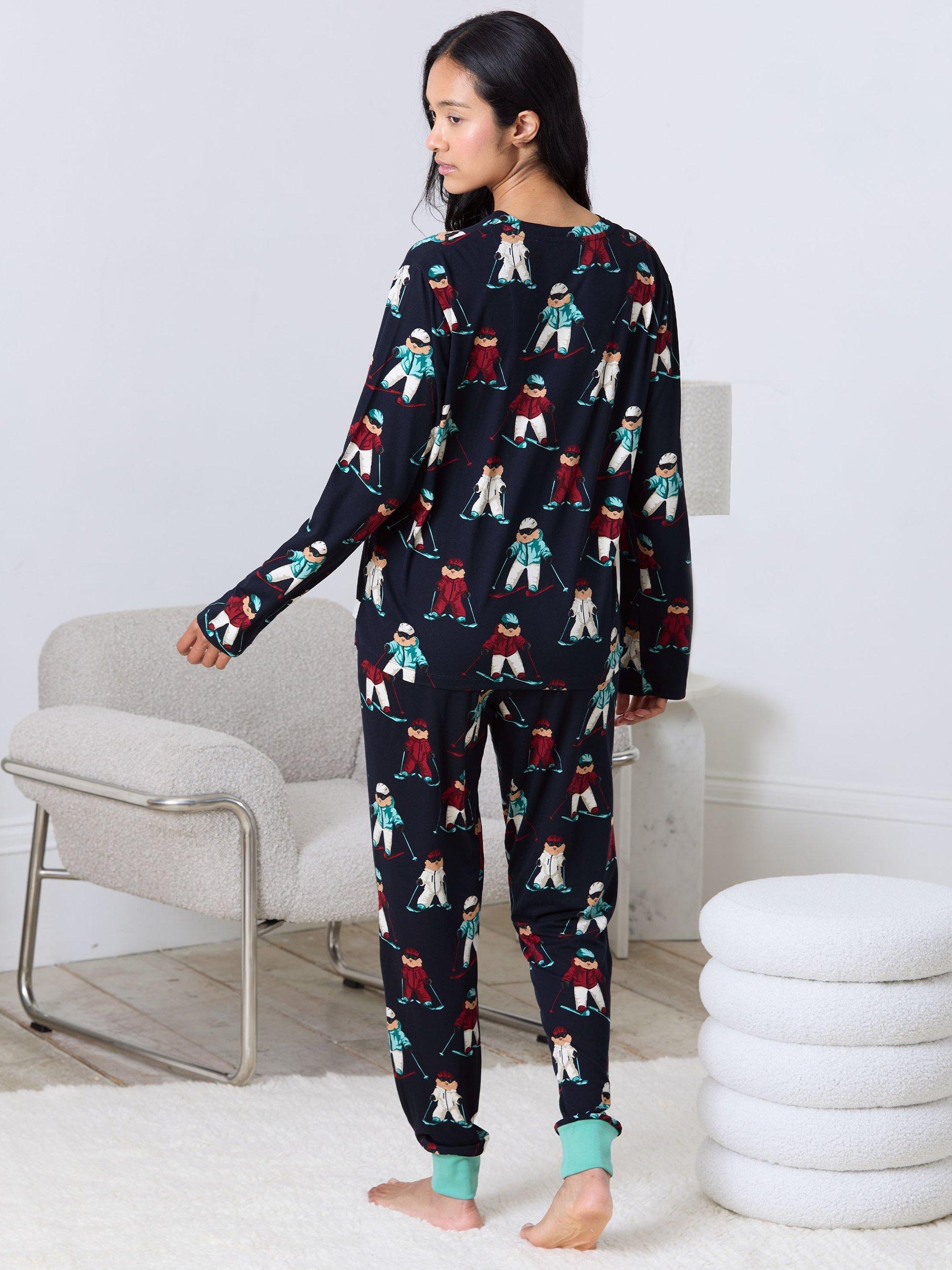 Product image 3 of 6, which shows Chelsea Peers Skiing Dogs Long Pyjama Set, Navy, 10