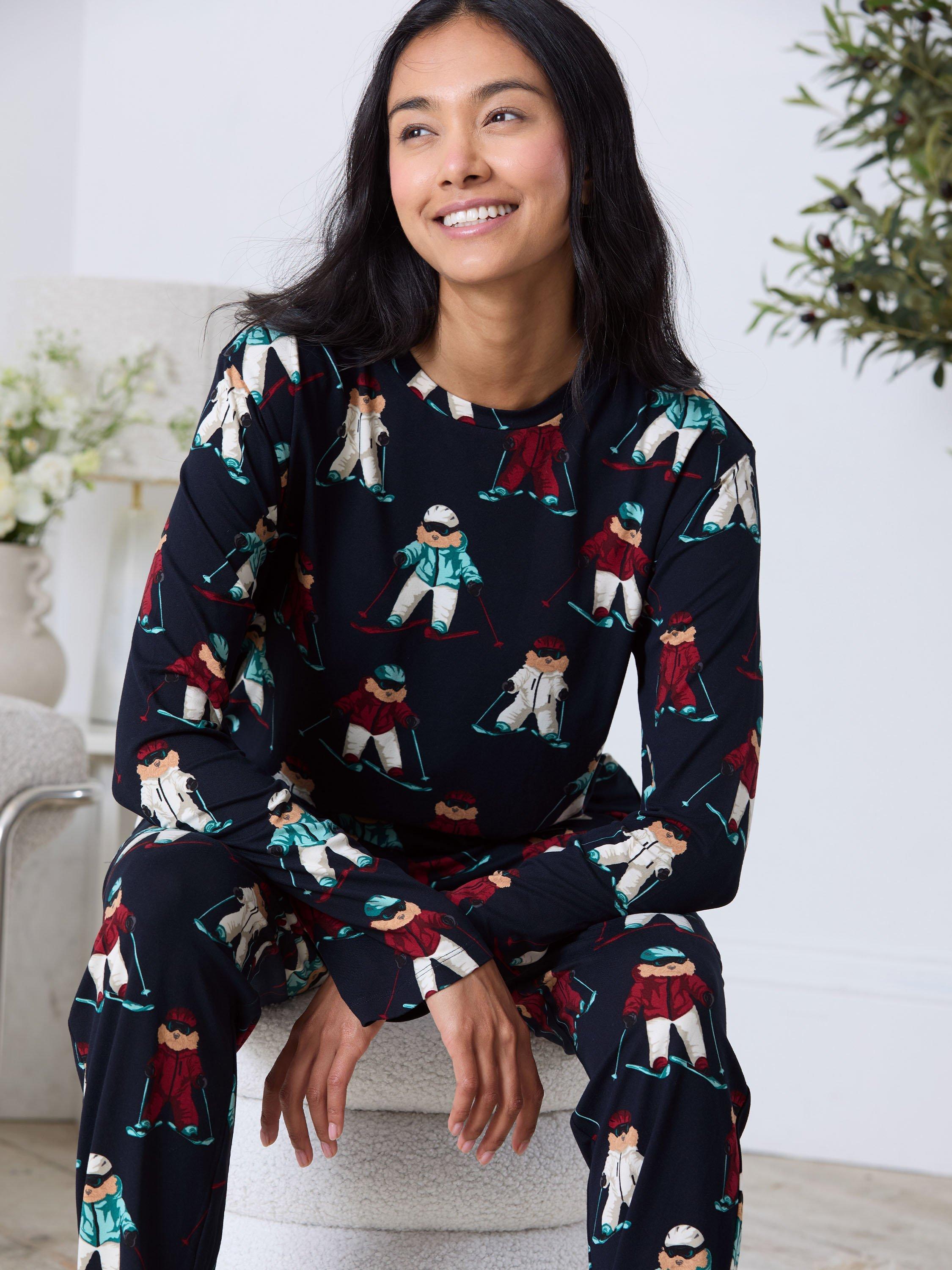 Product image 4 of 6, which shows Chelsea Peers Skiing Dogs Long Pyjama Set, Navy, 10