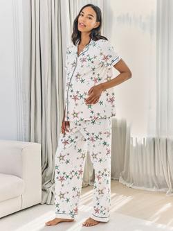 Chelsea Peers Stars Button Through Long Maternity Pyjama Set, Off White, Off White
