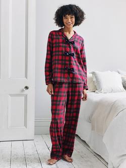 Chelsea Peers Tartan Tie Front Long Pyjama Set, Red, Red
