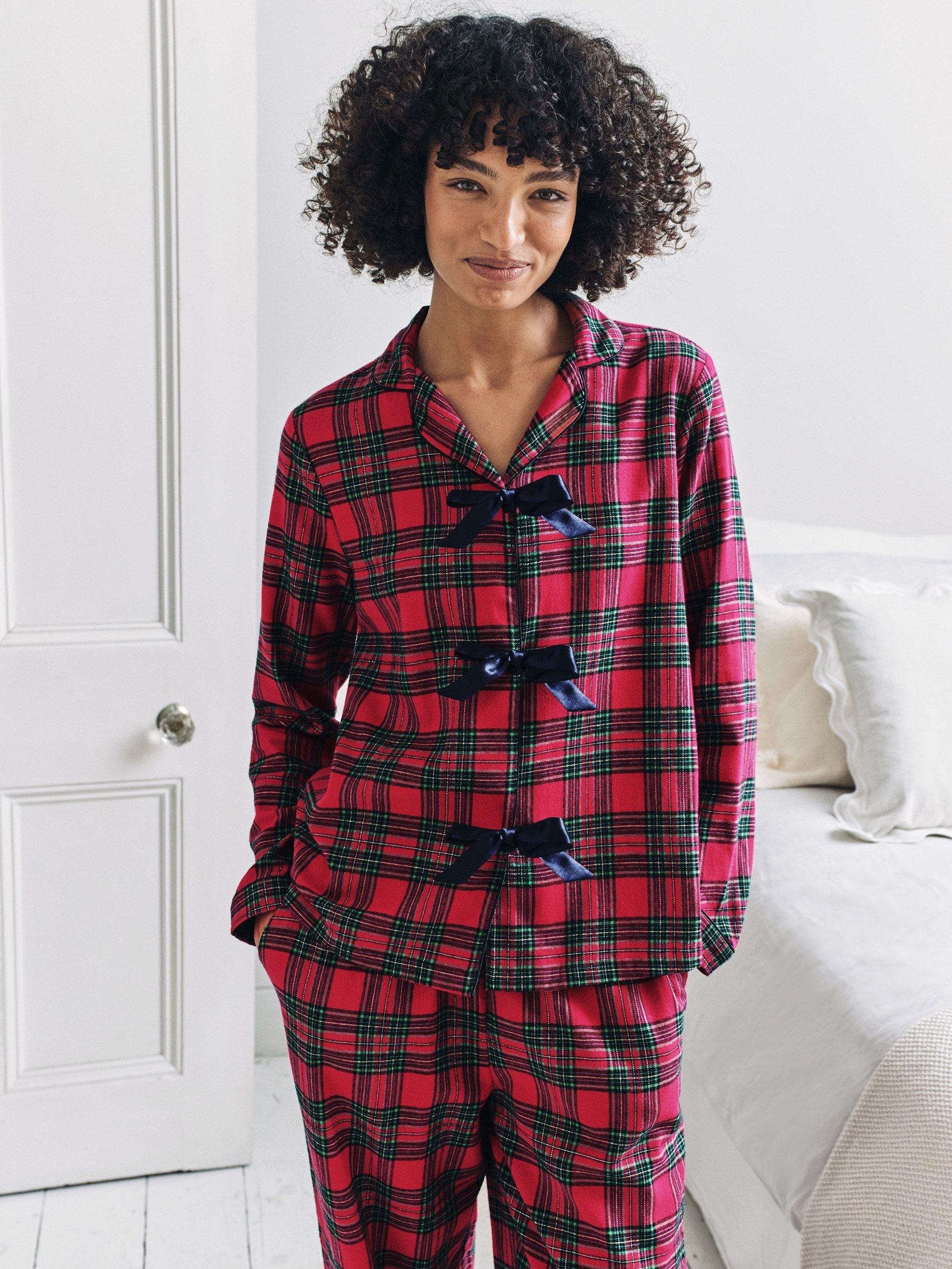 Product image 2 of 7, which shows Chelsea Peers Tartan Tie Front Long Pyjama Set, Red, 18