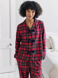 Chelsea Peers Tartan Tie Front Long Pyjama Set, Red - view 2, Red