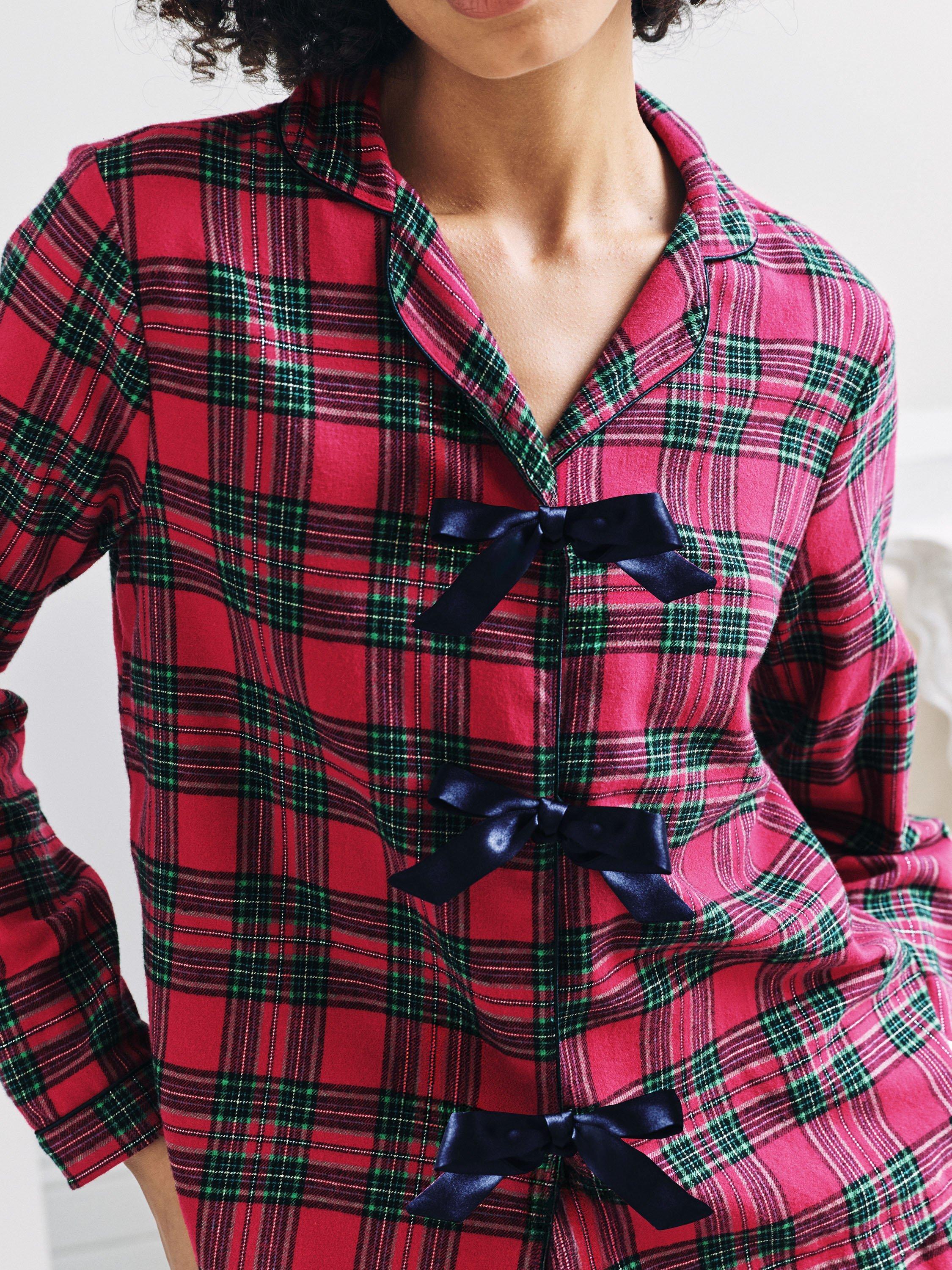 Product image 3 of 7, which shows Chelsea Peers Tartan Tie Front Long Pyjama Set, Red, 18
