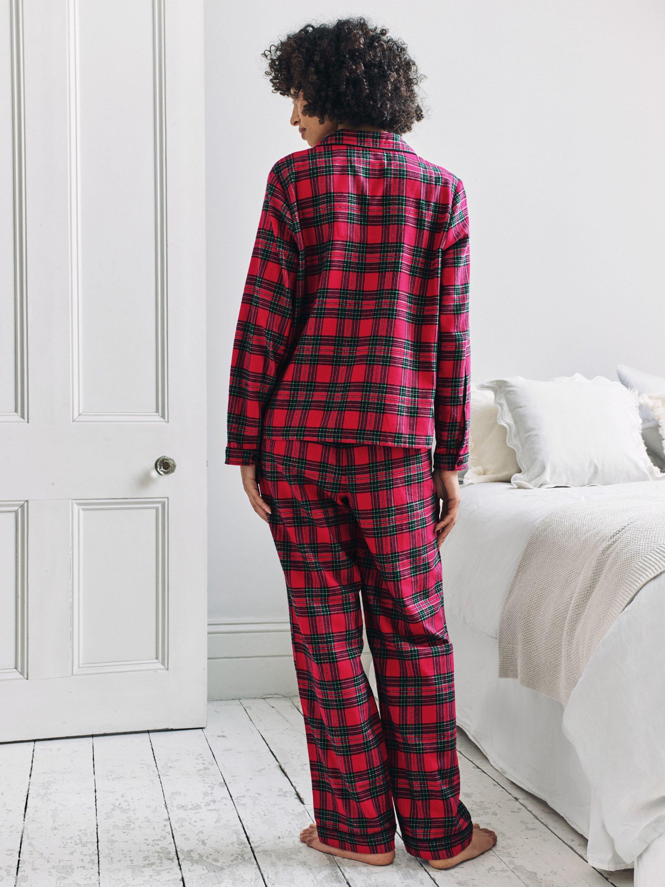 Product image 5 of 7, which shows Chelsea Peers Tartan Tie Front Long Pyjama Set, Red, 18