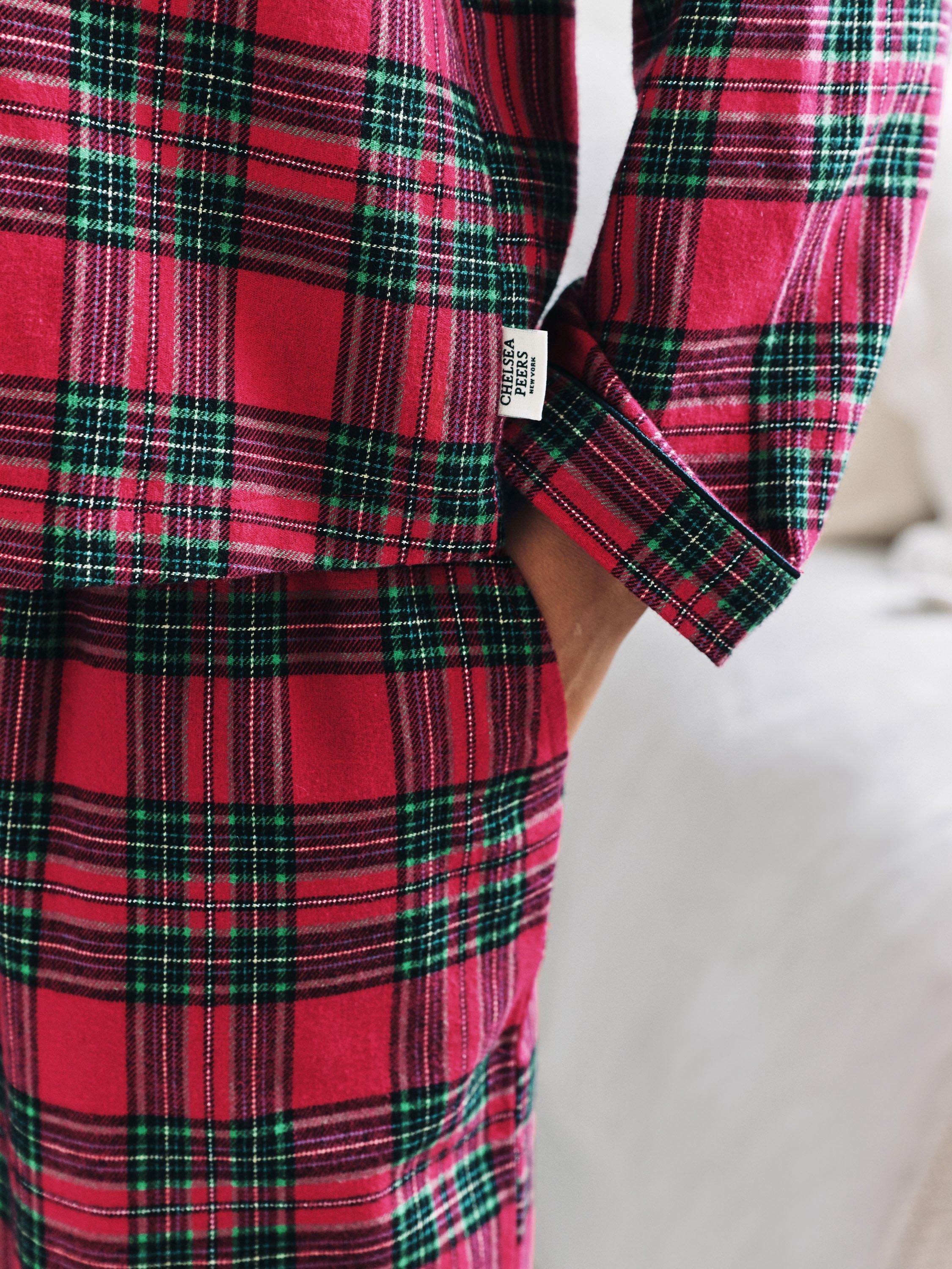 Product image 6 of 7, which shows Chelsea Peers Tartan Tie Front Long Pyjama Set, Red, 18