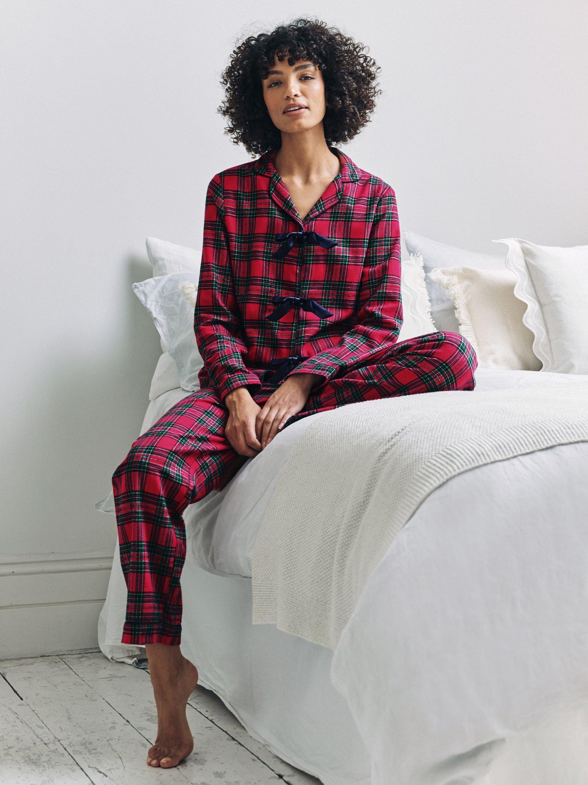Product image 7 of 7, which shows Chelsea Peers Tartan Tie Front Long Pyjama Set, Red, 18