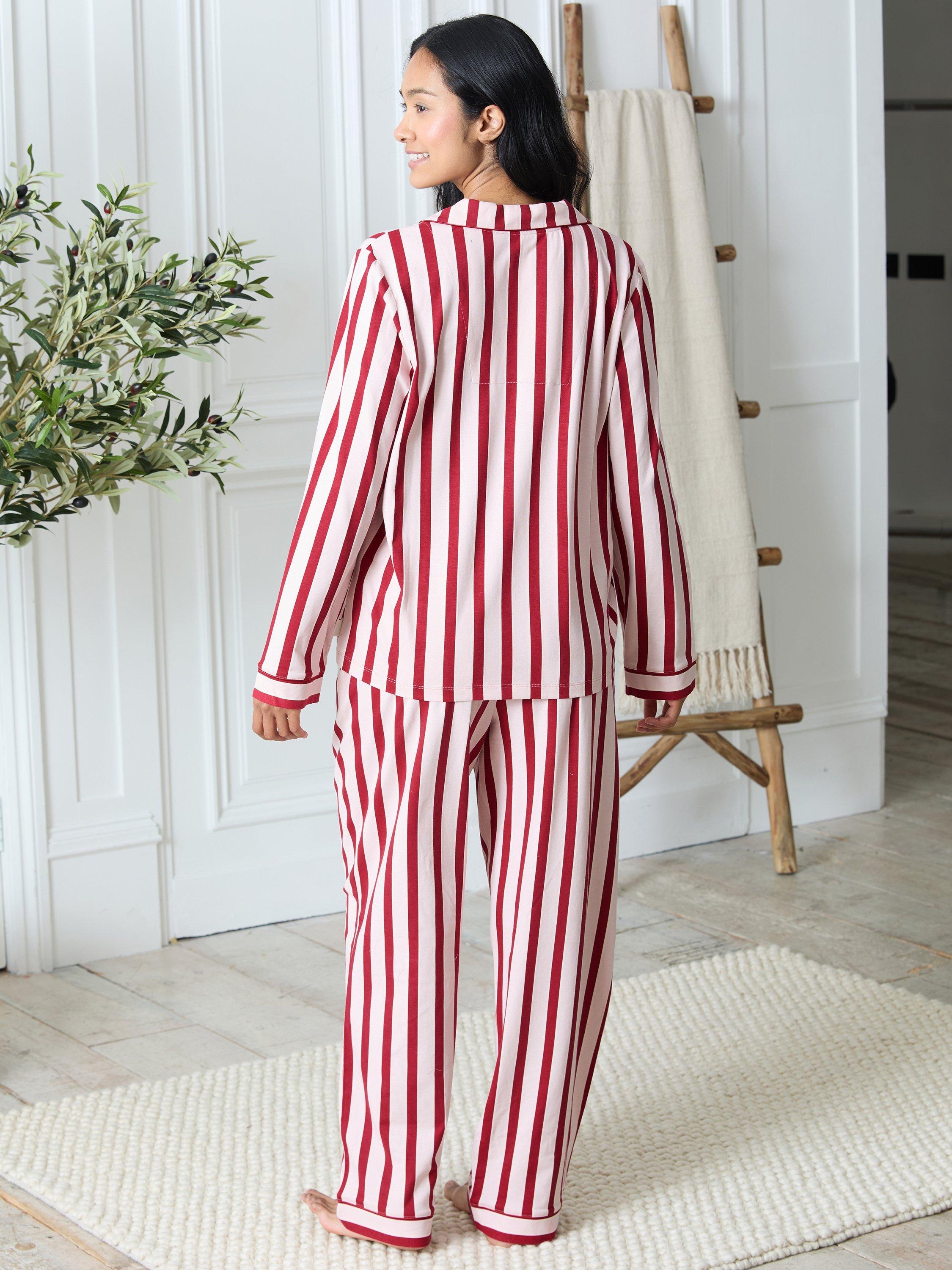 Product image 6 of 6, which shows Chelsea Peers Stripe Tie Front Long Pyjama Set, Pink, 10