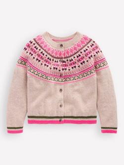 Mini Boden Kids' Edie Knitted Cardigan, Oatmeal Fair Isle, Oatmeal Fair Isle