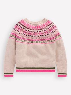 Mini Boden Kids' Edie Knitted Cardigan, Oatmeal Fair Isle - view 2, Oatmeal Fair Isle