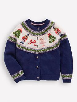 Mini Boden Kids' Edie Knitted Cardigan, Blue Nutcracker, Blue Nutcracker