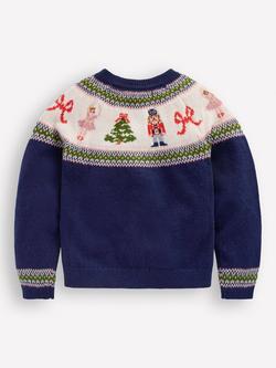 Mini Boden Kids' Edie Knitted Cardigan, Blue Nutcracker - view 2, Blue Nutcracker