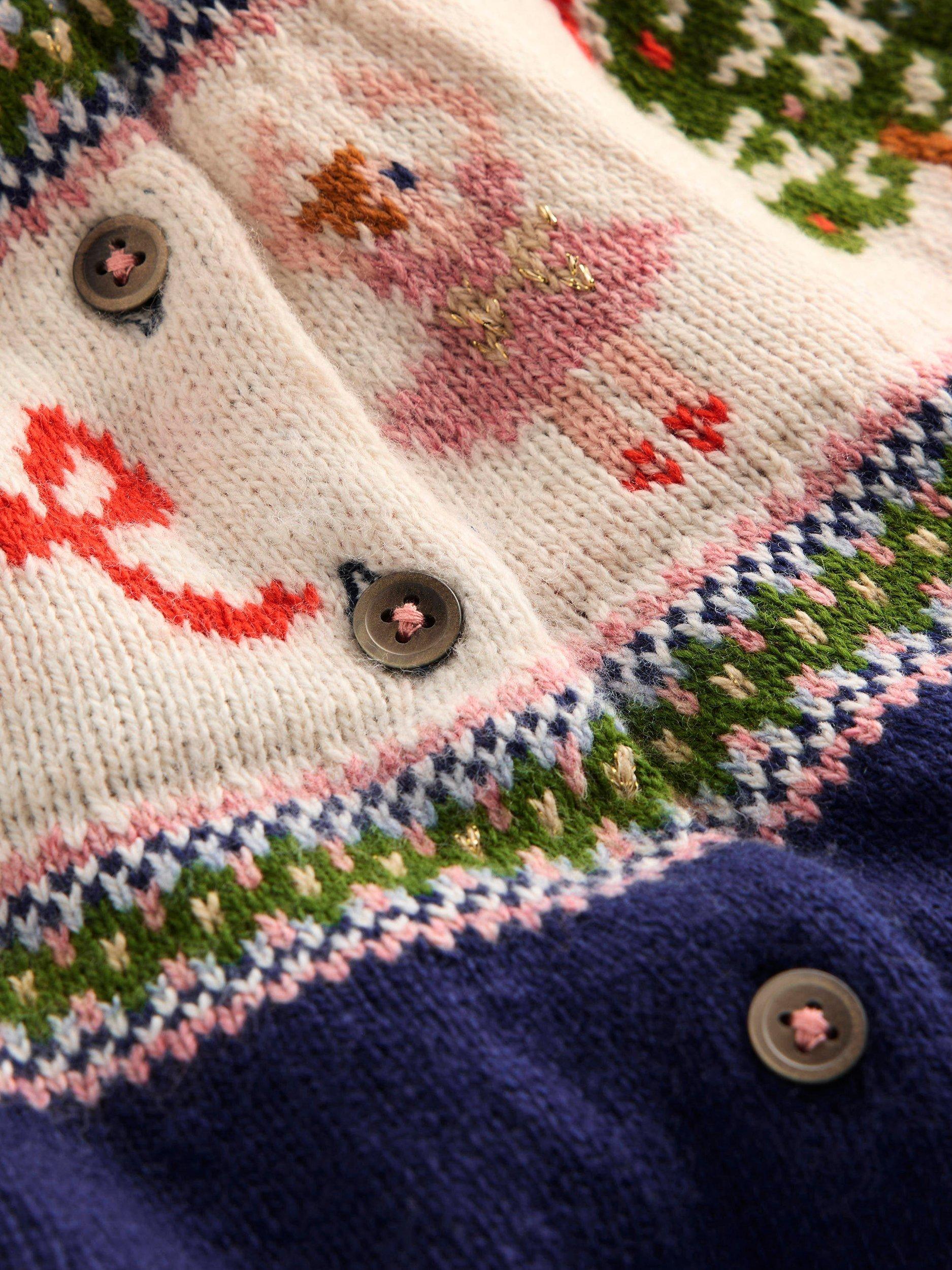 Product image 3 of 3, which shows Mini Boden Kids' Edie Knitted Cardigan, Blue Nutcracker, 5-6 years