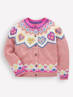 Mini Boden Kids' Edie Knitted Cardigan, Pink Marl Hearts, Pink Marl Hearts