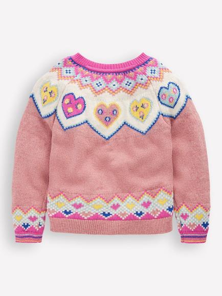 Mini Boden Kids' Edie Knitted Cardigan, Pink Marl Hearts - view 2, Pink Marl Hearts