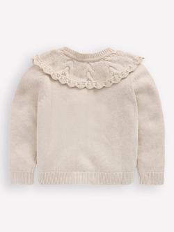 Mini Boden Kids' Cotton Embroidered Yoke Cardigan, Oatmeal Marl - view 2, Oatmeal Marl