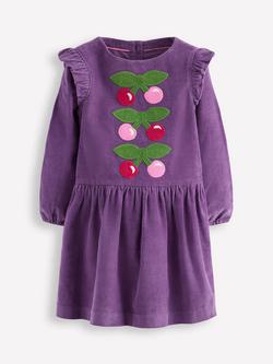 Mini Boden Kids' Corduroy Embroidery Dress, Purple Cherries, Purple Cherries