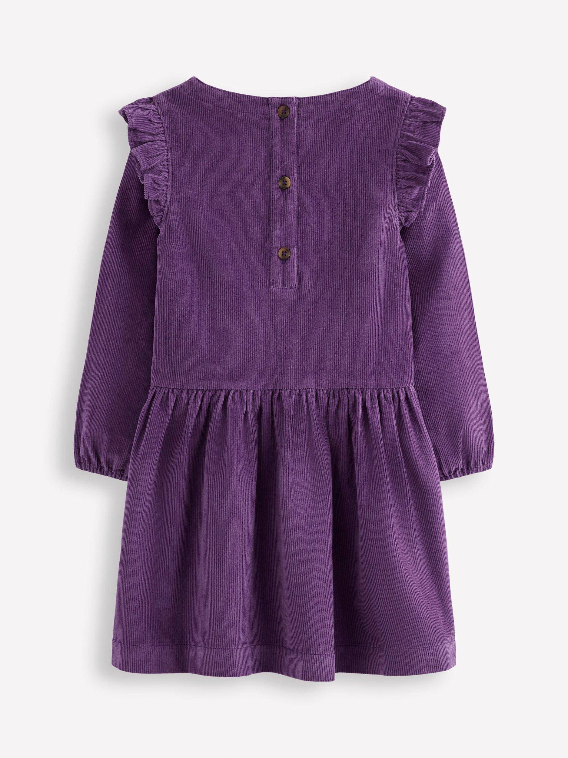 Mini Boden Kids' Corduroy Embroidery Dress, Purple Cherries