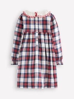 Mini Boden Kids' Cotton Long Sleeved Smocked Dress, Ivory Check - view 2, Ivory Check