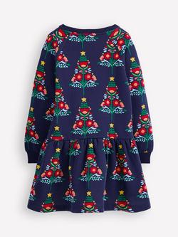 Mini Boden Kids' Cotton Blend Sweatshirt Dress, Navy Christmas Tree - view 2, Navy Christmas Trees