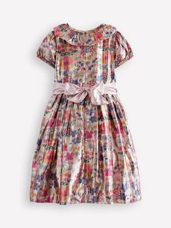 Mini Boden Kids' Short Sleeved Fit and Flare Dress, Metallic Floral - view 2, Metallic Floral