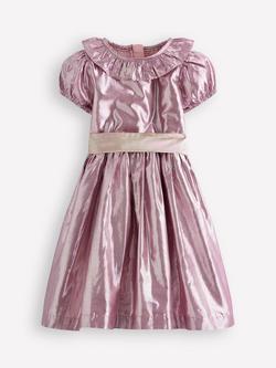 Mini Boden Kids' Short Sleeved Fit and Flare Dress, Pink, Pink