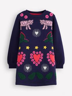 Mini Boden Kids' Ida Cotton Rich Applique Sweatshirt, College Navy Tigers, College Navy Tigers