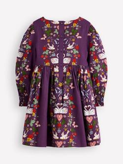 Mini Boden Kids' Madeline Cotton Long Sleeve Dress, Purple Lovebirds - view 2, Purple Lovebirds
