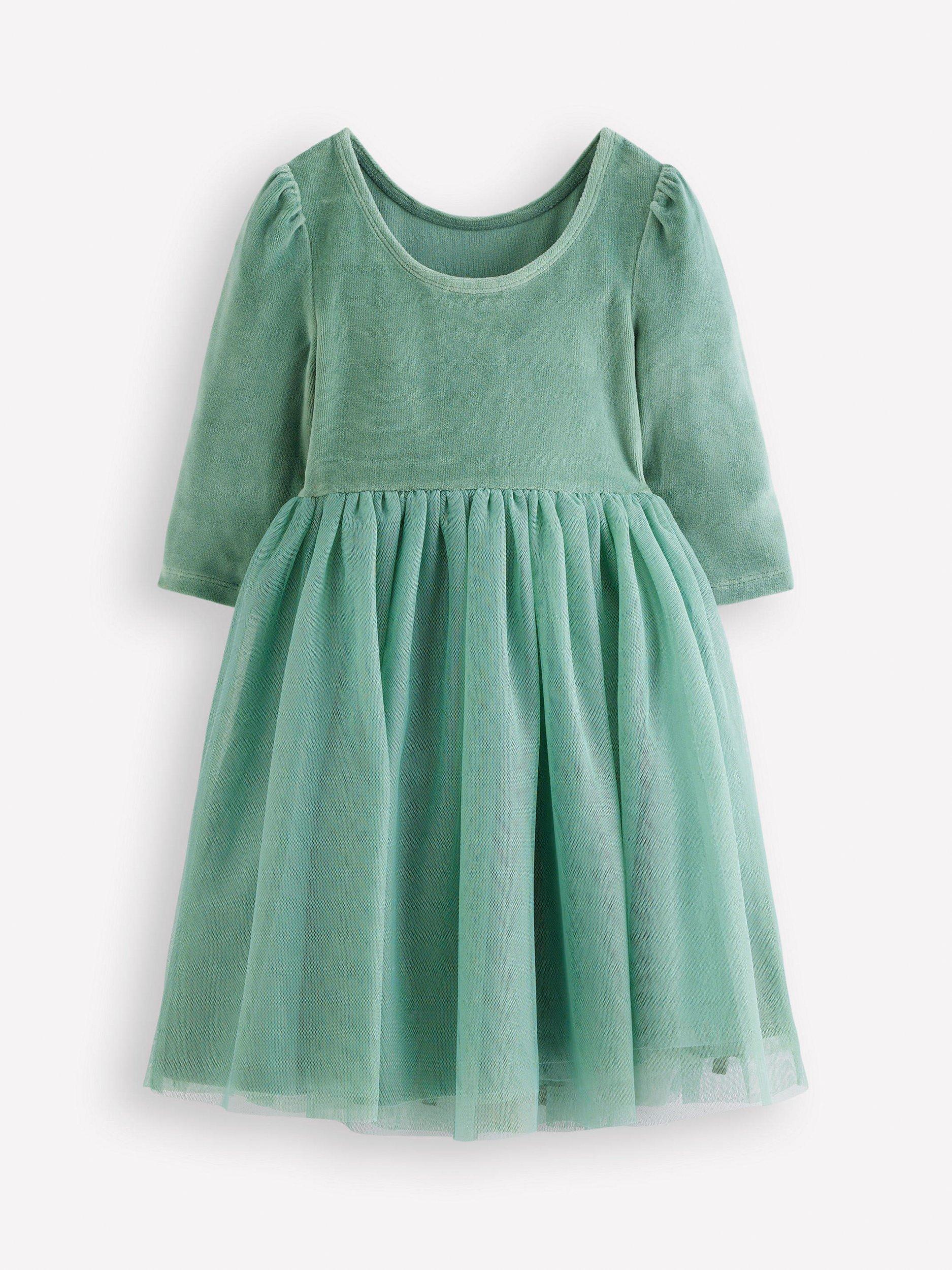 boden green tulle dress Mini Kids' Velour Twirly Party Dress, Robin Motif collection: active