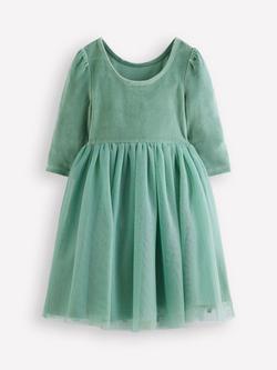 Mini Boden Kids' Velour Twirly Tulle Party Dress, Robin Motif - view 2, Robin Motif