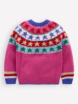 Mini Boden Kids' Eleanor Fair Isle Jumper, Pink Sparkle Stars - view 2, Pink Sparkle Stars