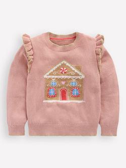 Mini Boden Kids' Cotton Blend Fun Frill Jumper, Pink House, Pink House