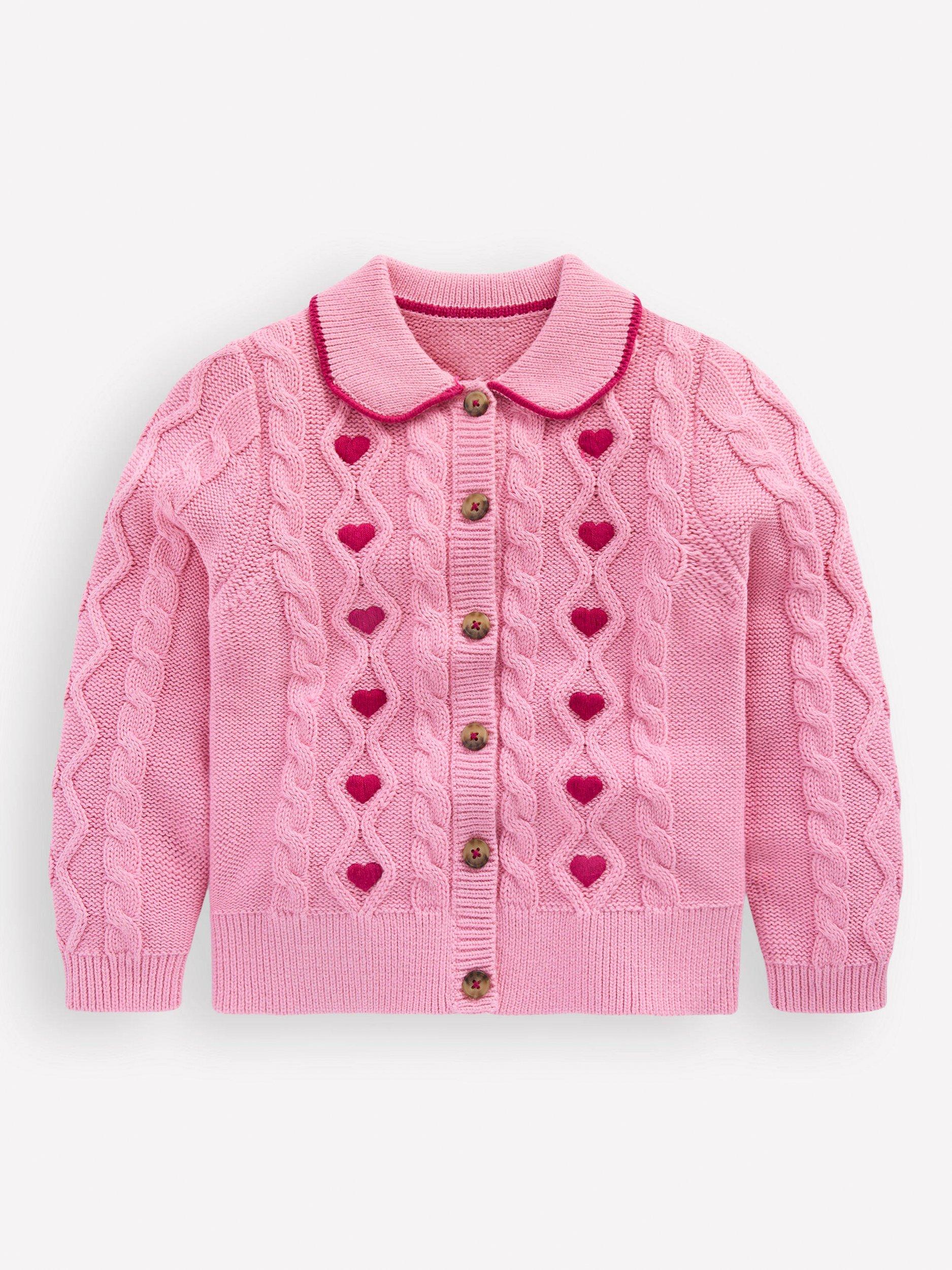 Product image 1 of 3, which shows Mini Boden Kids' Cotton Cable Knit Jacket, Formica Pink, 7-8 years
