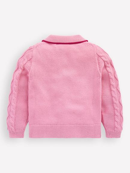 Mini Boden Kids' Cotton Cable Knit Jacket, Formica Pink - view 2, Formica Pink