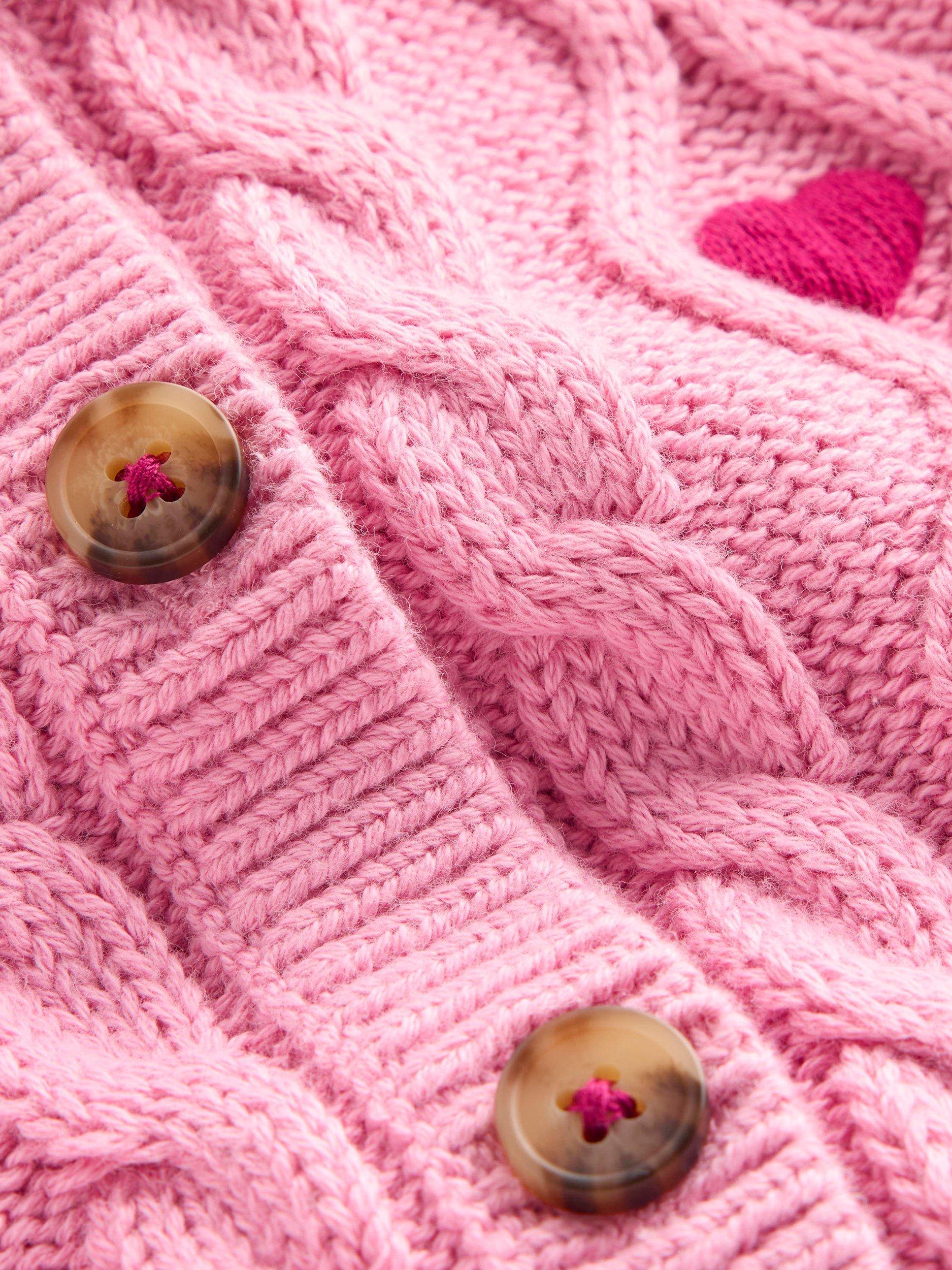 Product image 3 of 3, which shows Mini Boden Kids' Cotton Cable Knit Jacket, Formica Pink, 7-8 years