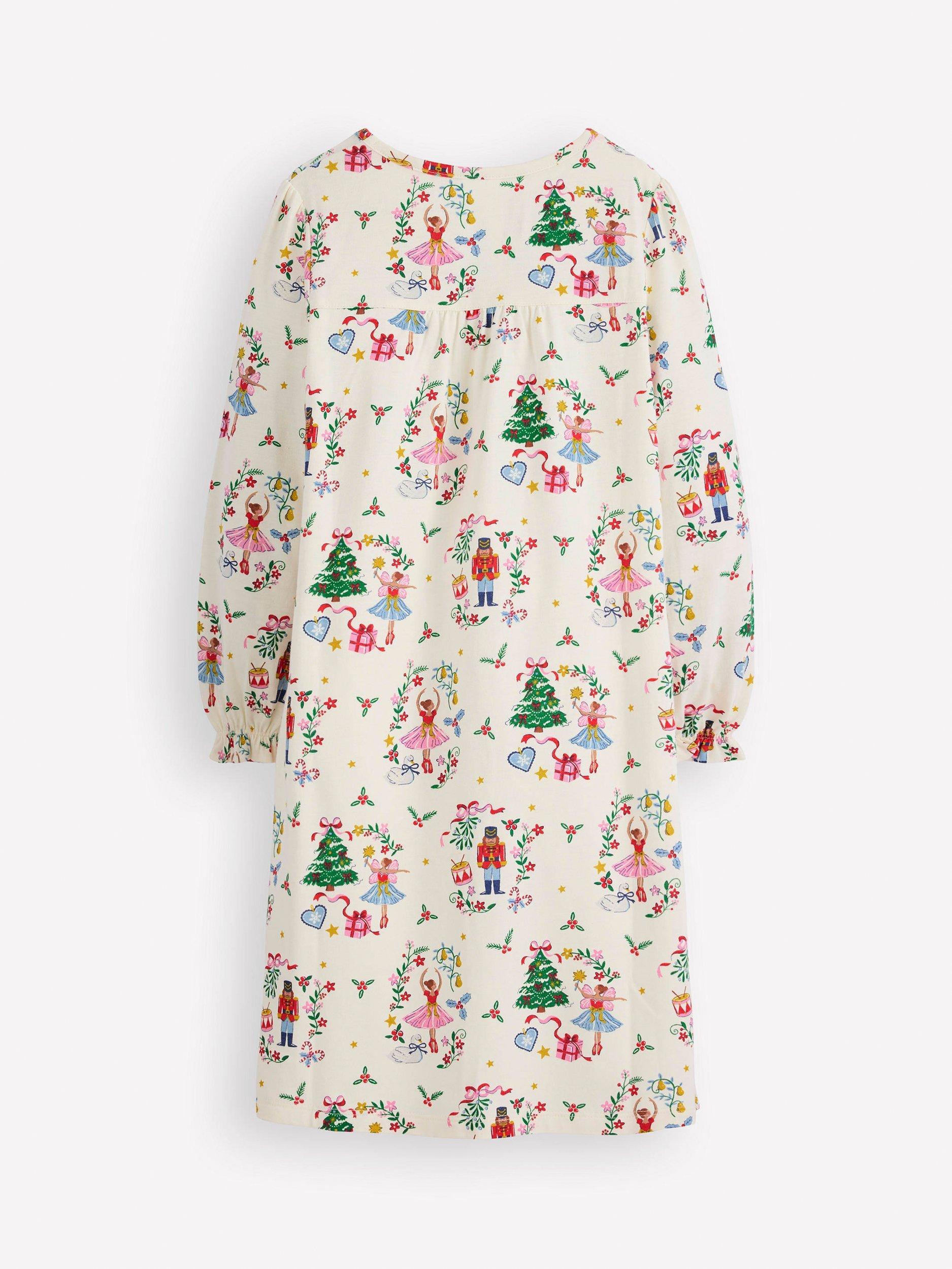 Product image 2 of 3, which shows Mini Boden Kids' Printed Long Sleeve Nightdress, Ivory Nutcracker, 5-6 years