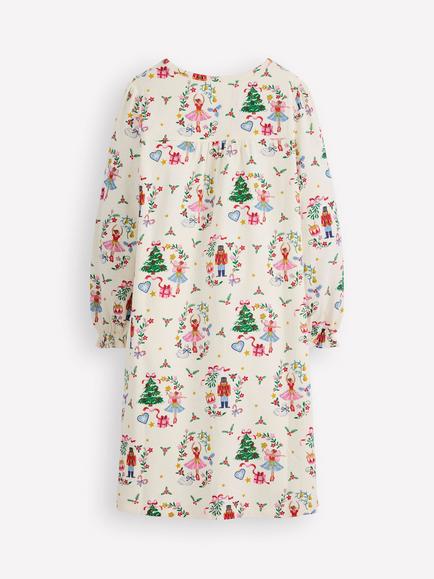 Mini Boden Kids' Printed Long Sleeve Nightdress, Ivory Nutcracker - view 2, Ivory Nutcracker