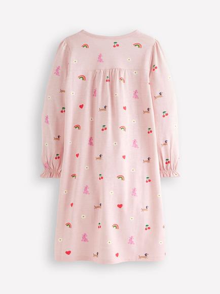 Mini Boden Kids' Printed Long Sleeve Nightdress, Chalk Pink Parisien - view 2, Chalk Pink Parisien