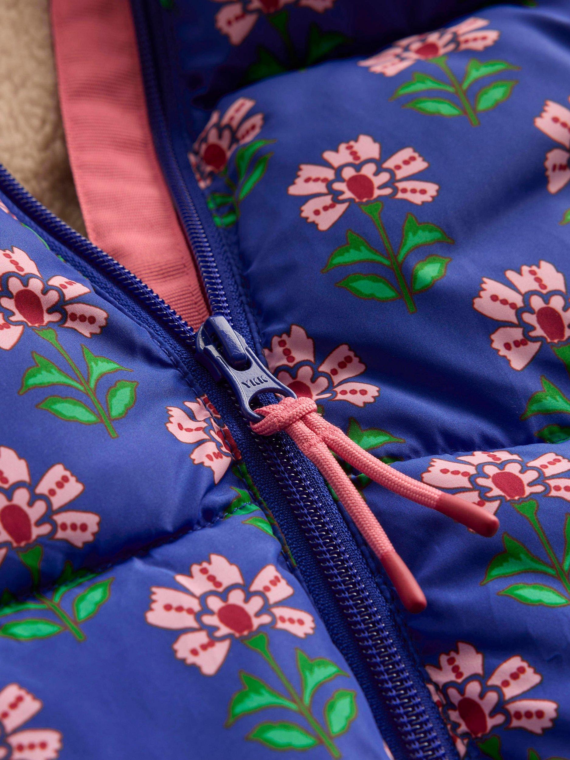 Product image 3 of 5, which shows Mini Boden Colour Block Floral  2-in-1 Padded Coat, Multi Flower, 3-4 years