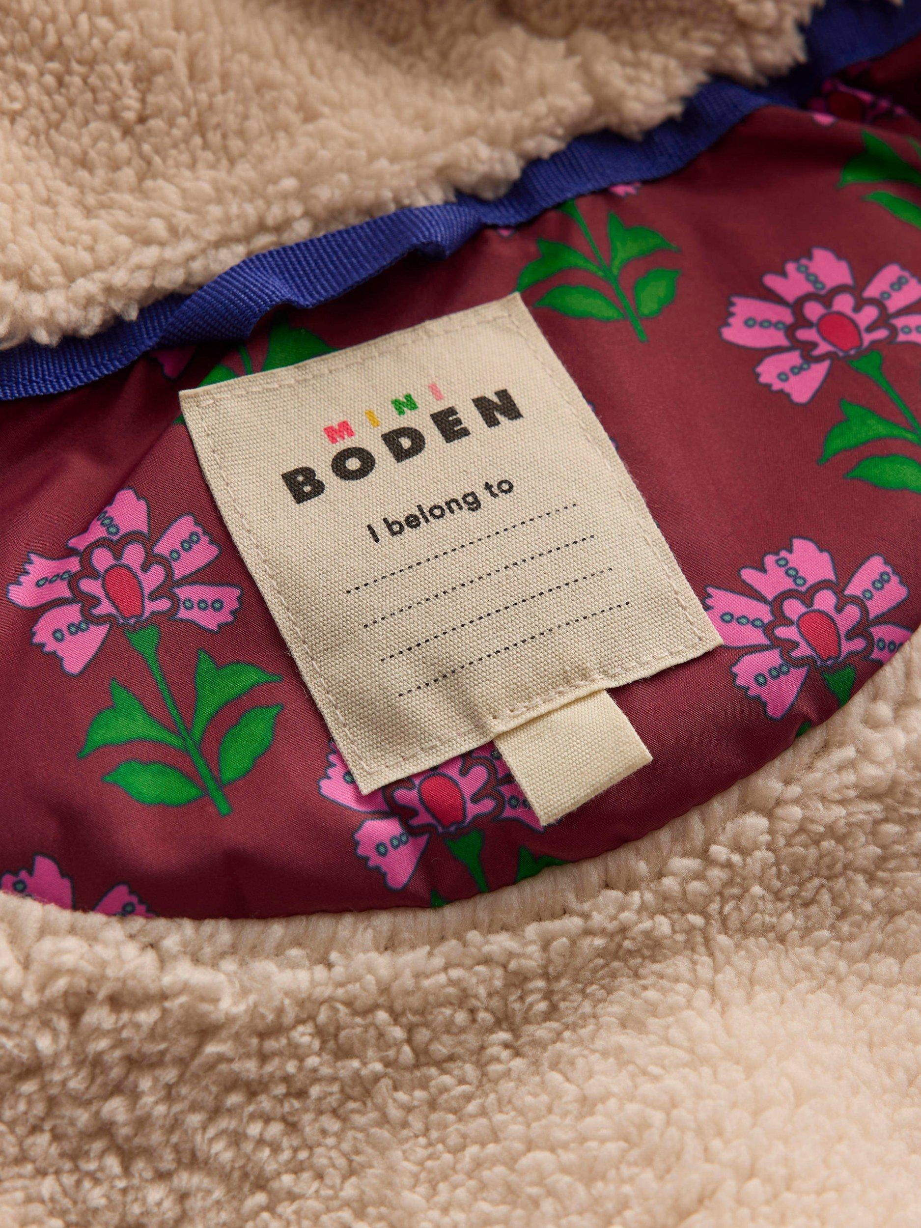 Product image 4 of 5, which shows Mini Boden Colour Block Floral  2-in-1 Padded Coat, Multi Flower, 3-4 years