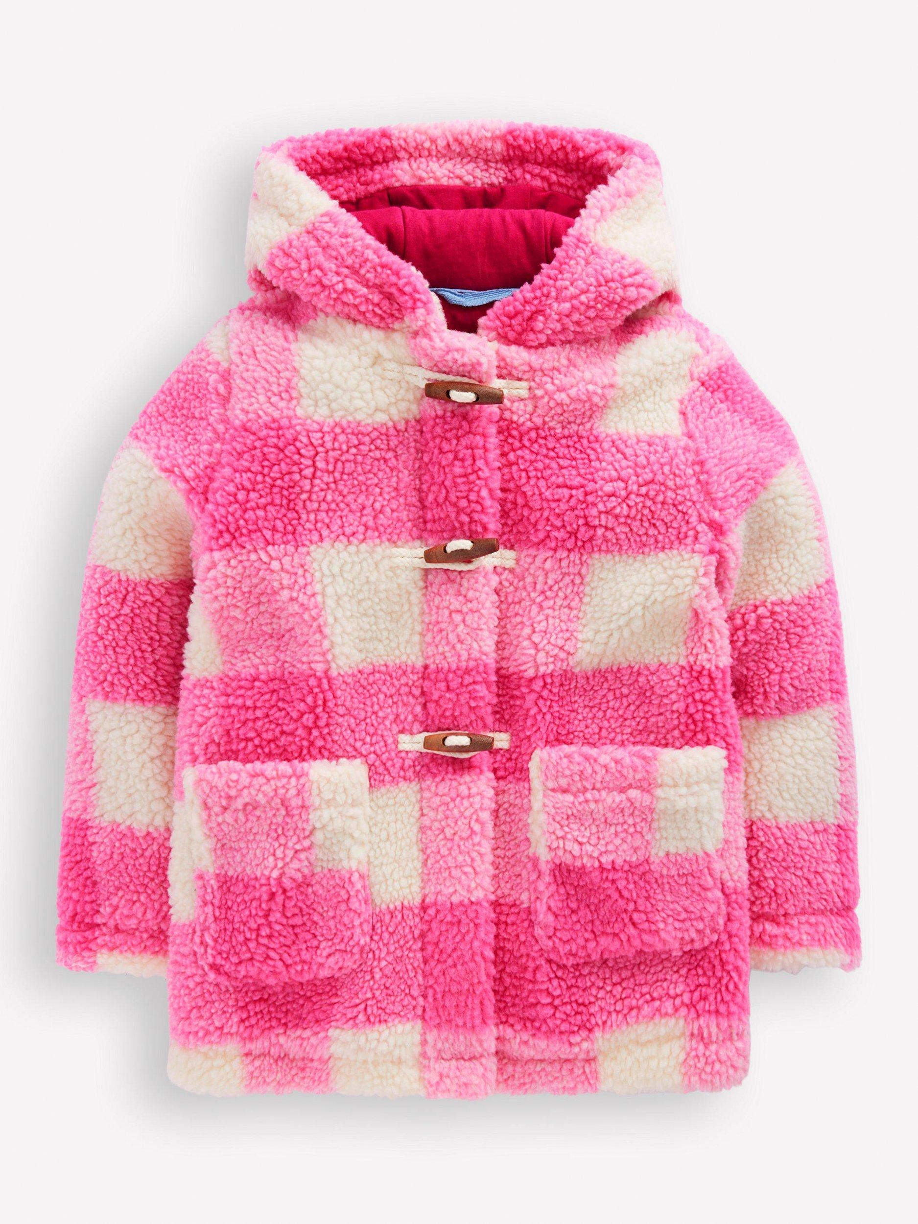 Product image 1 of 4, which shows Mini Boden Kids' Borg Duffle Coat, Azalea Pink Gingham, 3-4 years