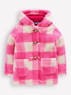 Mini Boden Kids' Borg Duffle Coat, Azalea Pink Gingham, Azalea Pink Gingham