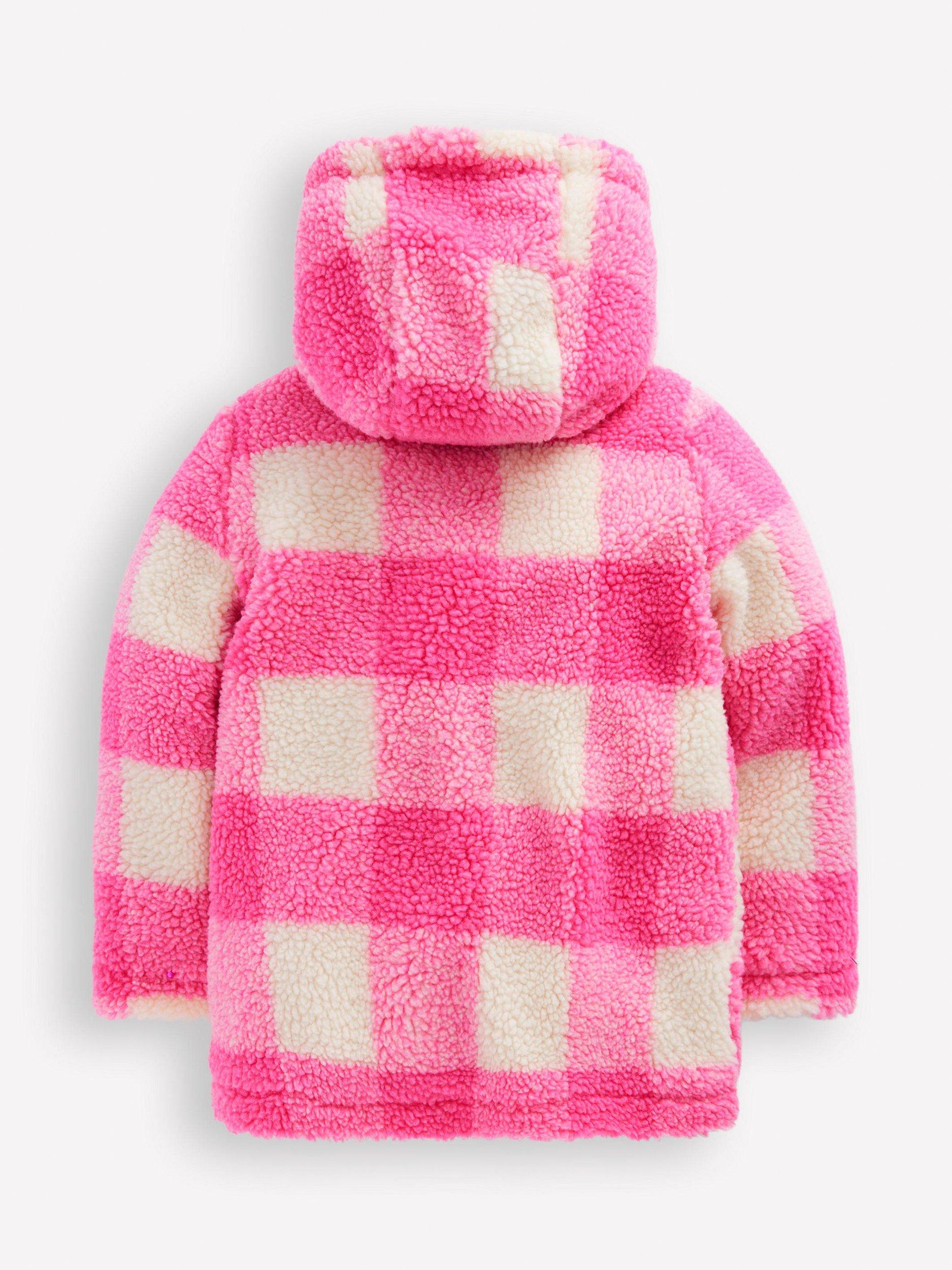 Product image 2 of 4, which shows Mini Boden Kids' Borg Duffle Coat, Azalea Pink Gingham, 3-4 years