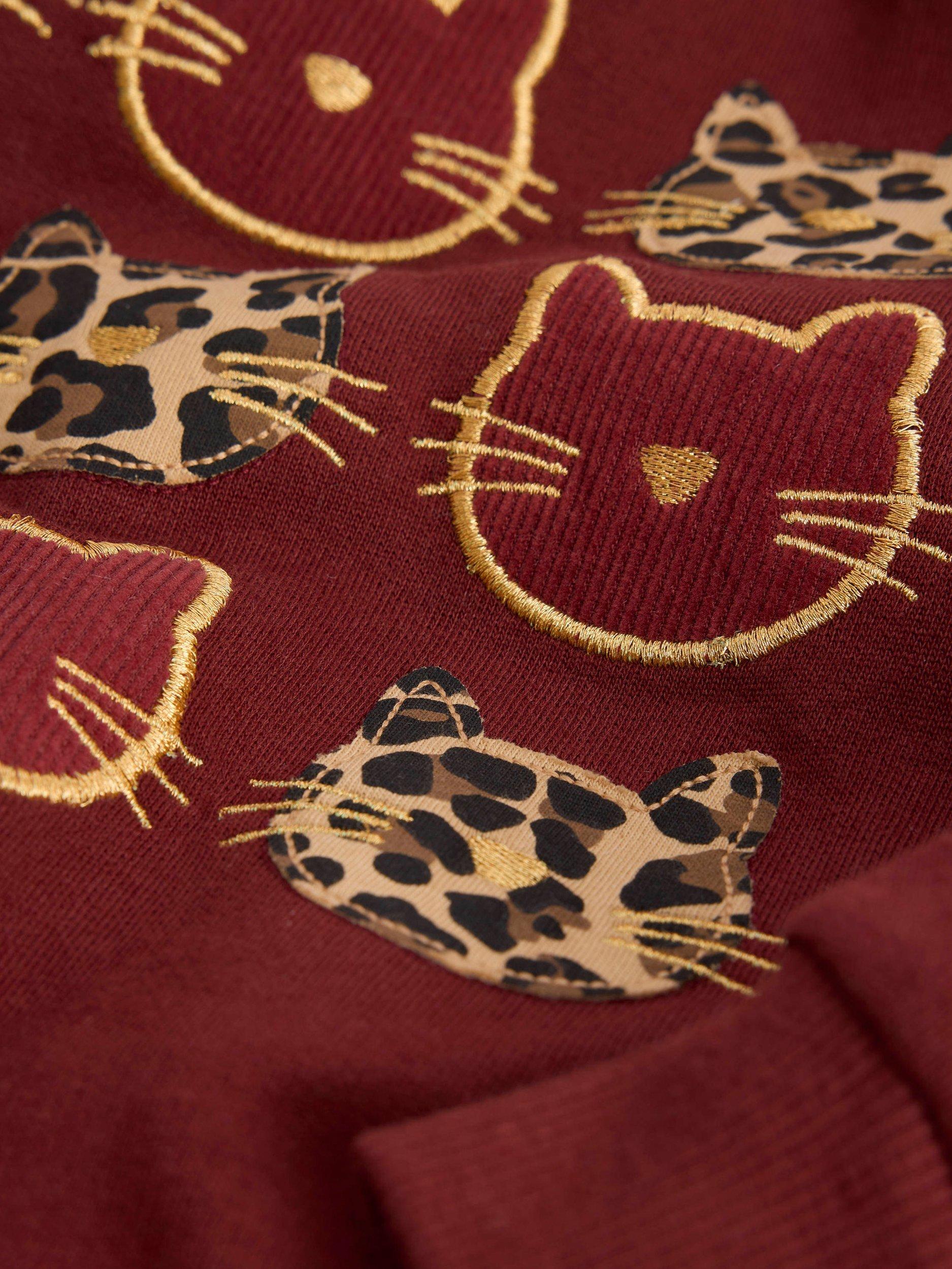 Product image 3 of 3, which shows Mini Boden Kids' Bobbie Applique Sweatshirt, Chestnut Cats, 10-11 years